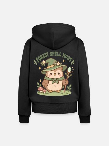 Waldzauber Eulenheld im Zauberwald - Frauen Premium Bio Zip Hoodie - Schwarz