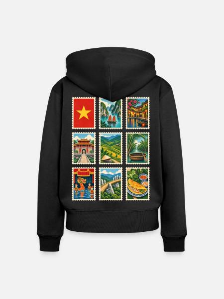 Vietnam Briefmarken - Frauen Premium Bio Zip Hoodie - Schwarz