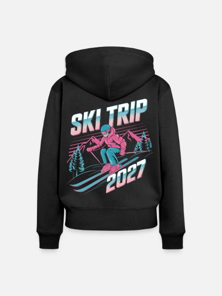 Skireise 2027 Neon Retro - Frauen Premium Bio Zip Hoodie - Schwarz