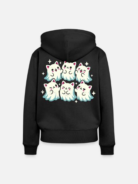 Kawaii Geisterkatzen - Frauen Premium Bio Zip Hoodie - Schwarz