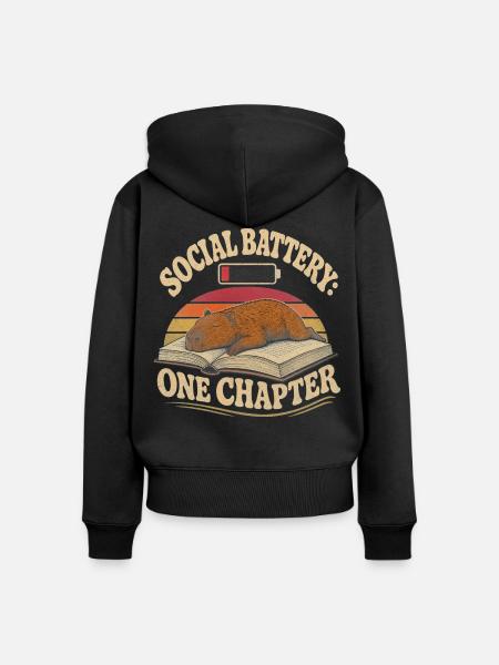 Capybara Bücherwurm Introvertiert - Frauen Premium Bio Zip Hoodie - Schwarz