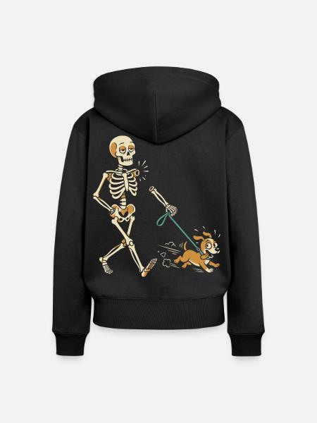 Stürmische Gassirunde Skelett - Frauen Premium Bio Zip Hoodie - Schwarz