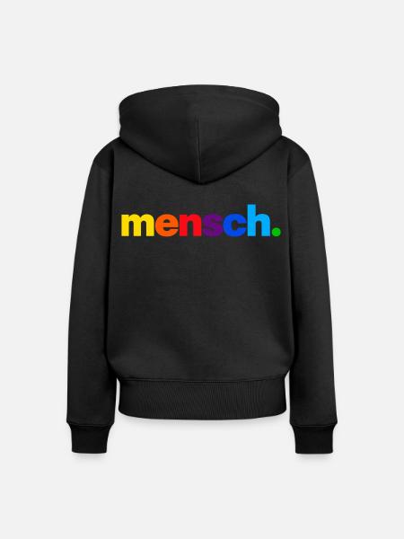 Mensch. Regenbogenfarben Druck - Frauen Premium Bio Zip Hoodie - Schwarz