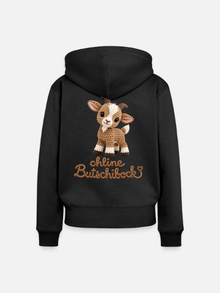 Kuschelige Ziegenplüschfigur - Frauen Premium Bio Zip Hoodie - Schwarz