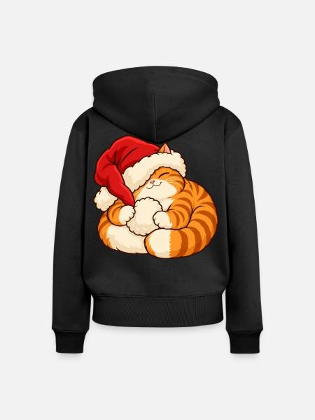 Weihnachten - Schlafendes Weihnachtskätzchen - Frauen Premium Bio Zip Hoodie - Schwarz