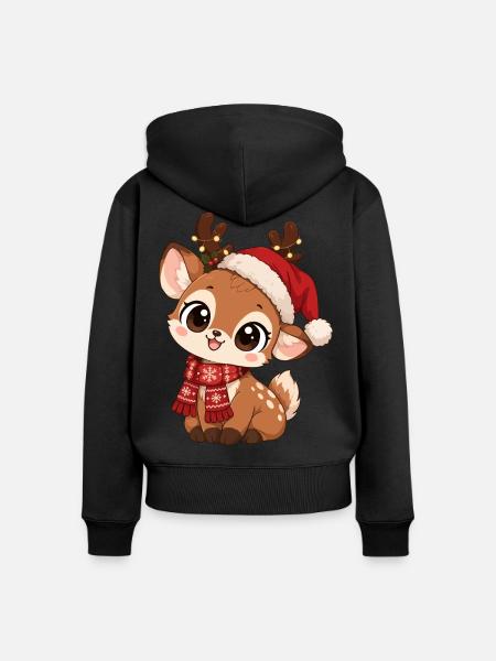 Süßer Elch mit Weihnachtsmütze - Frauen Premium Bio Zip Hoodie - Schwarz