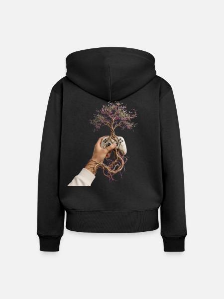 Gerootete Konsolen-Bloom - Frauen Premium Bio Zip Hoodie - Schwarz
