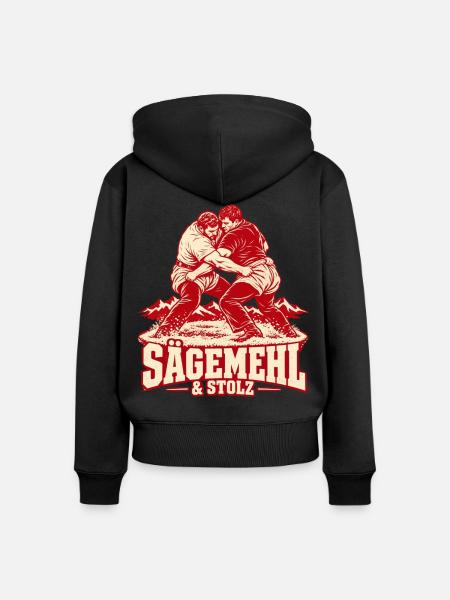 Sägemehl & Stolz – Schweizer Schwinger Retro - Frauen Premium Bio Zip Hoodie - Schwarz