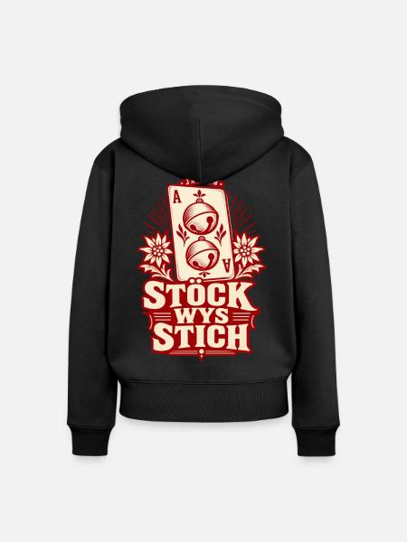 Stöck Wys Stich – Schellen-Ass Retro - Frauen Premium Bio Zip Hoodie - Schwarz