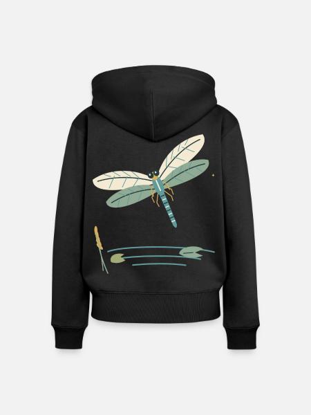Libelle über einem Gartenteich - Frauen Premium Bio Zip Hoodie - Schwarz