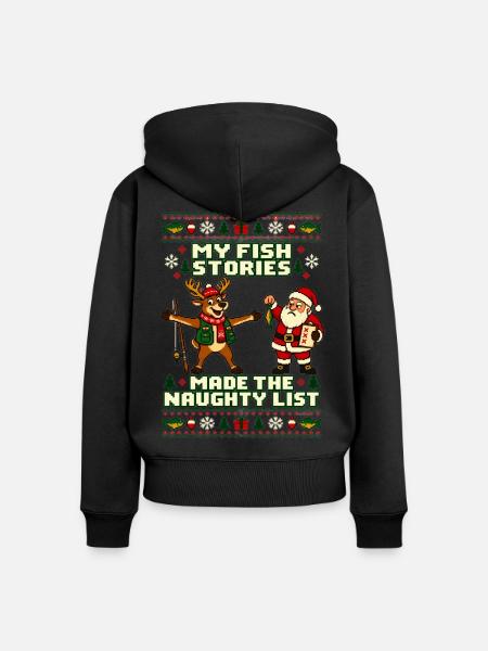 Weihnachten Angler Rentier Humor - Frauen Premium Bio Zip Hoodie - Schwarz
