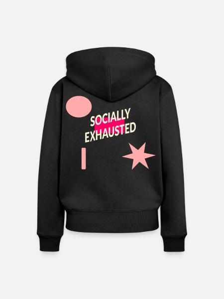 sozial erschöpft - Frauen Premium Bio Zip Hoodie - Schwarz