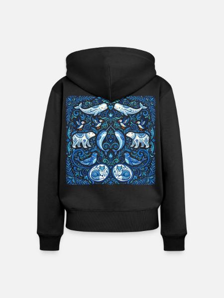 Arktische Tiere im Folklore-Stil - Frauen Premium Bio Zip Hoodie - Schwarz