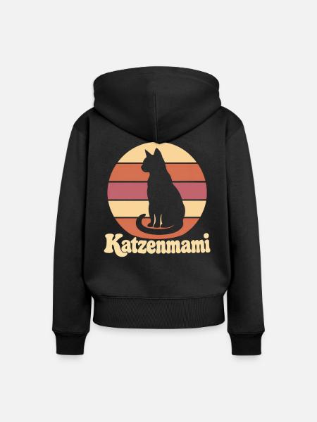 Katzenmami – Katze vor Retro-Sonne - Frauen Premium Bio Zip Hoodie - Schwarz