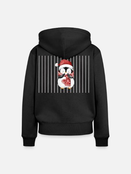 Pinguin mit Santa-Hut und Schal - Frauen Premium Bio Zip Hoodie - Schwarz