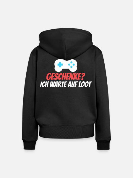 Geschenke? Ich warte auf Loot - Frauen Premium Bio Zip Hoodie - Schwarz