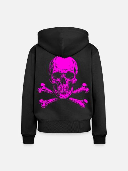 Neon Pink Skull mit Knochenkreuz - Frauen Premium Bio Zip Hoodie - Schwarz