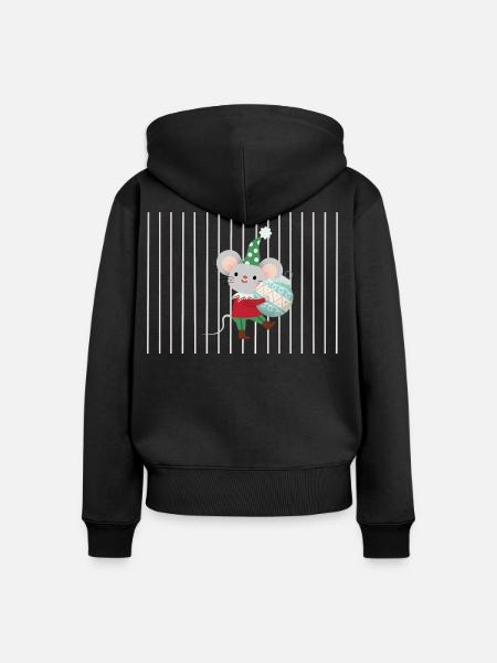 Fröhliche Maus mit Ornament - Frauen Premium Bio Zip Hoodie - Schwarz