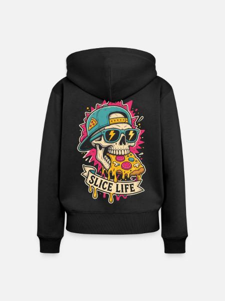 Pizza-Totenkopf mit Cap – Slice Life - Frauen Premium Bio Zip Hoodie - Schwarz