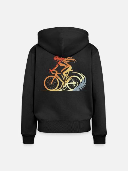 Retro Fahrradfahrerin - Frauen Premium Bio Zip Hoodie - Schwarz