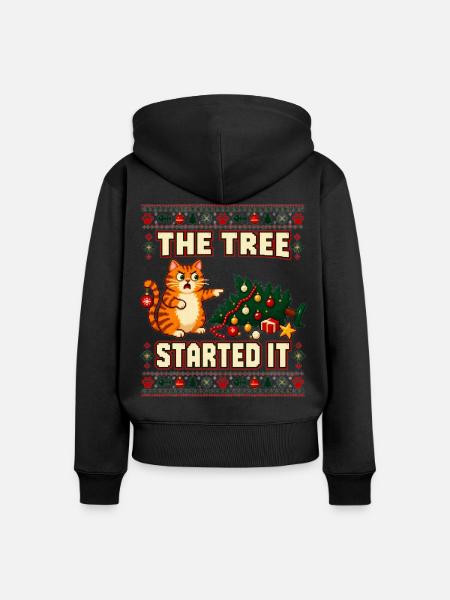 Weihnachten Katze Tannenbaum Chaos - Frauen Premium Bio Zip Hoodie - Schwarz