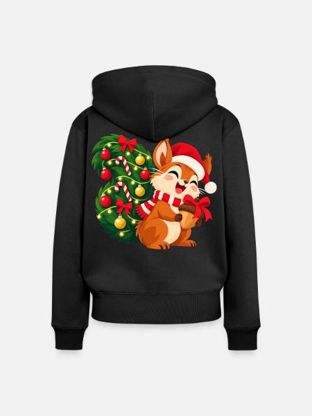 Weihnachtliches Eichhörnchen - Frauen Premium Bio Zip Hoodie - Schwarz