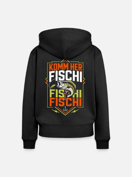 Komm her Fischi Fischi Angler - Frauen Premium Bio Zip Hoodie - Schwarz
