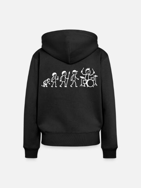 Evolution Drummer Strichmänchen Schlagzeug - Frauen Premium Bio Zip Hoodie - Schwarz