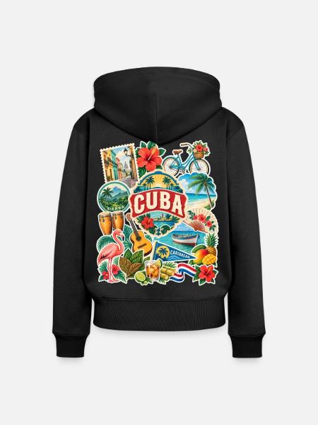 Kuba Reisesticker - Frauen Premium Bio Zip Hoodie - Schwarz