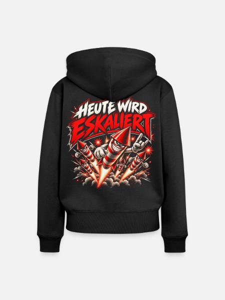 Heute wird eskaliert – Silvester Feuerwerk - Frauen Premium Bio Zip Hoodie - Schwarz