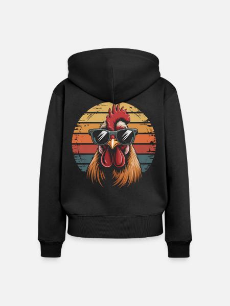 Retro Hahn Sonnenbrille Sonnenuntergang Hühner - Frauen Premium Bio Zip Hoodie - Schwarz