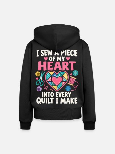 Ich nähe ein gestepptes Herz - Frauen Premium Bio Zip Hoodie - Schwarz