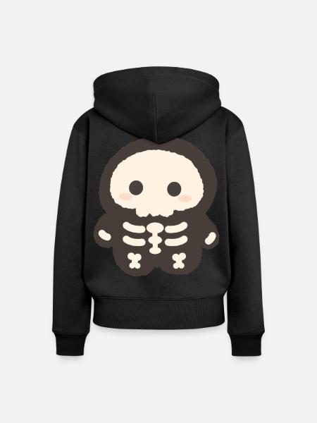 Kawaii-Skelettplüsch-Charme - Frauen Premium Bio Zip Hoodie - Schwarz