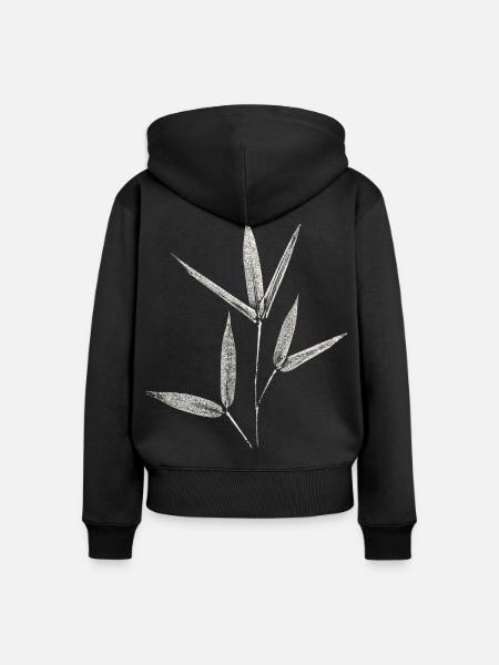 Bambus Botanischer Blätterdruck - Frauen Premium Bio Zip Hoodie - Schwarz