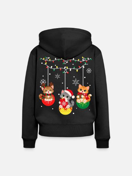 Weihnachtliches Katzenhemd - Frauen Premium Bio Zip Hoodie - Schwarz