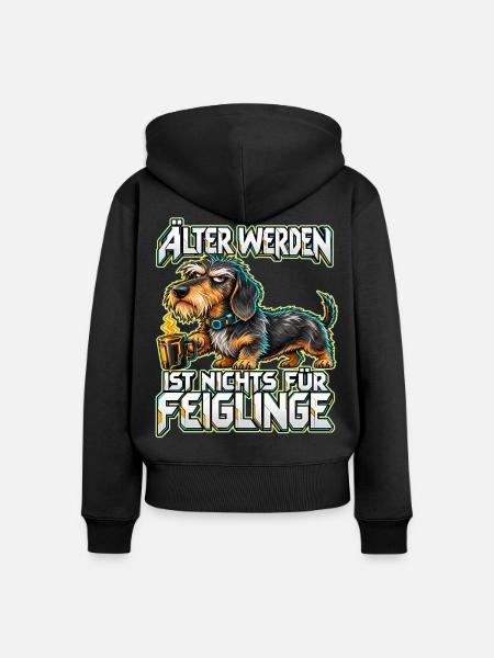 Älter werden: Dackel mit Kaffee - Frauen Premium Bio Zip Hoodie - Schwarz