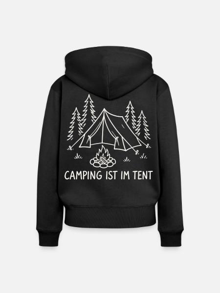 Camping im Tent Waldsilhouette - Frauen Premium Bio Zip Hoodie - Schwarz
