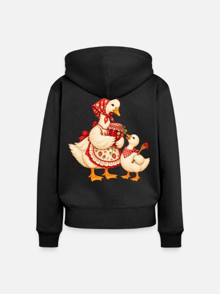 Baka Gans mit Enkel – Omas Marmelade - Frauen Premium Bio Zip Hoodie - Schwarz