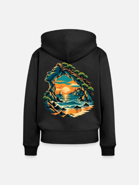 Magische Küstenbucht - Frauen Premium Bio Zip Hoodie - Schwarz