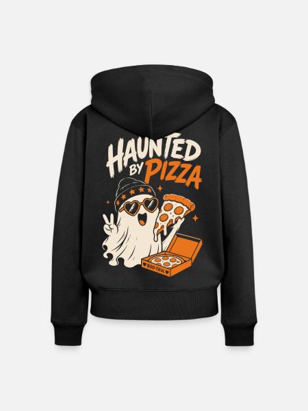 Halloween-Pizzageist – Haunted by Pizza - Frauen Premium Bio Zip Hoodie - Schwarz