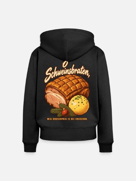 O Schweinsbraten knuschprige Kruste - Frauen Premium Bio Zip Hoodie - Schwarz