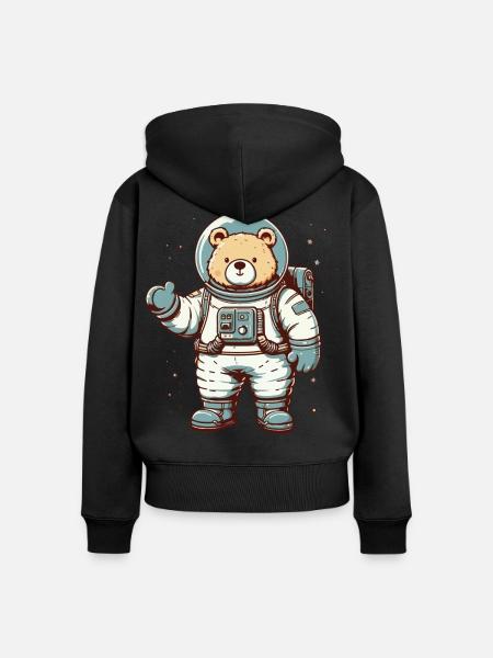 Bär im Raumanzug – mit Sternen - Frauen Premium Bio Zip Hoodie - Schwarz