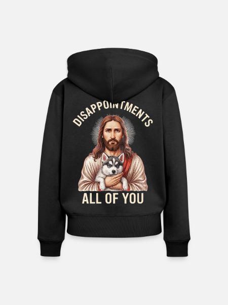 Disappointments Jesus mit Husky - Frauen Premium Bio Zip Hoodie - Schwarz