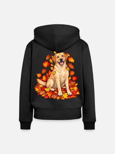 Gelber Labrador im Blätterrausch - Frauen Premium Bio Zip Hoodie - Schwarz