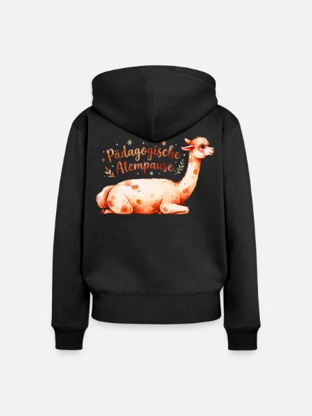 Lama Atempause Pädagogik - Frauen Premium Bio Zip Hoodie - Schwarz