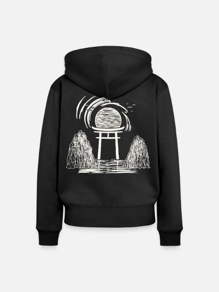 Torii Sonnenuntergang Zen - Frauen Premium Bio Zip Hoodie - Schwarz