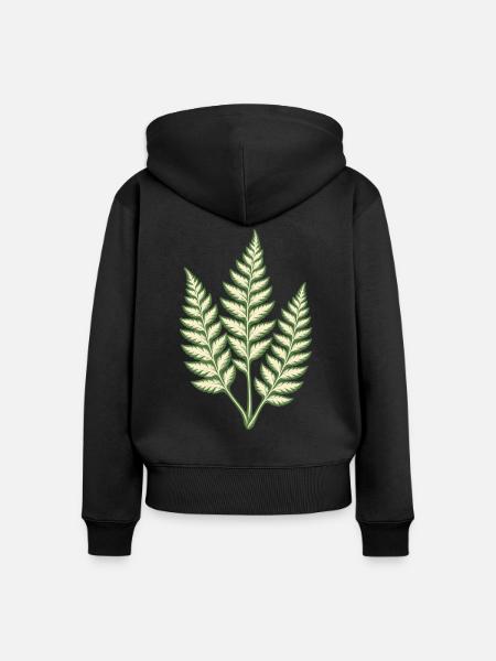 Farn im Linoleumschnitt - Frauen Premium Bio Zip Hoodie - Schwarz