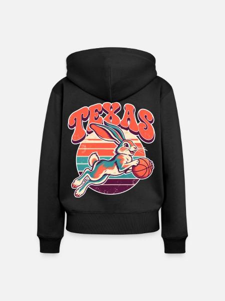 Texas Hase Retro Basketball - Frauen Premium Bio Zip Hoodie - Schwarz