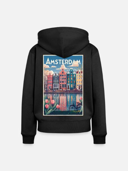 Amsterdamer Kanalporträt - Frauen Premium Bio Zip Hoodie - Schwarz