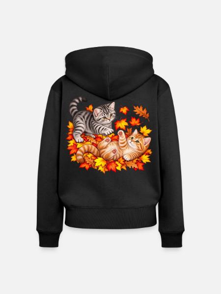 Herbstkätzchen im Herbstlaub - Frauen Premium Bio Zip Hoodie - Schwarz